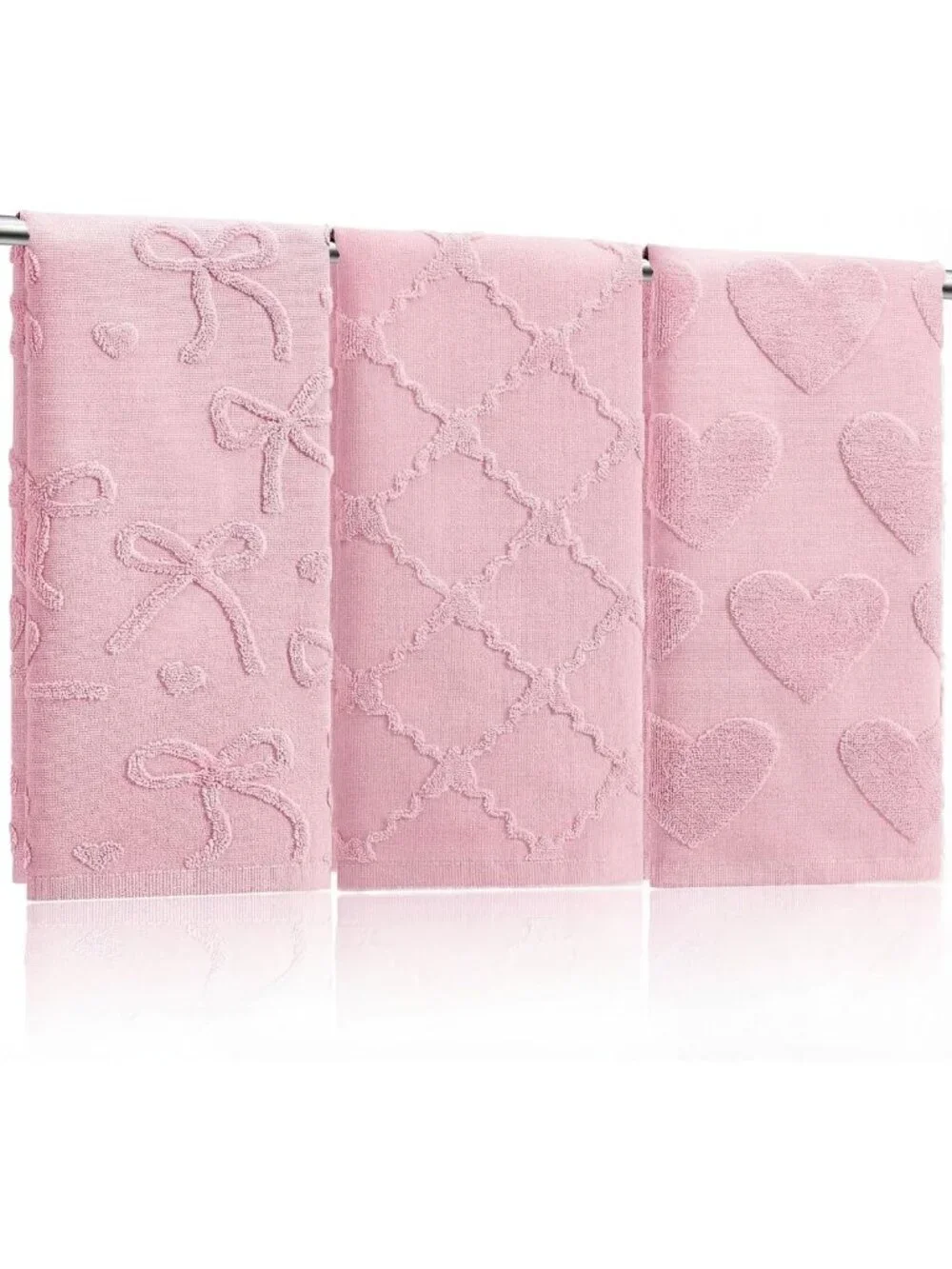 3 Pack Pink Bow Hand Towels - Soft Cotton, Absorbent, Decorative Jacquard